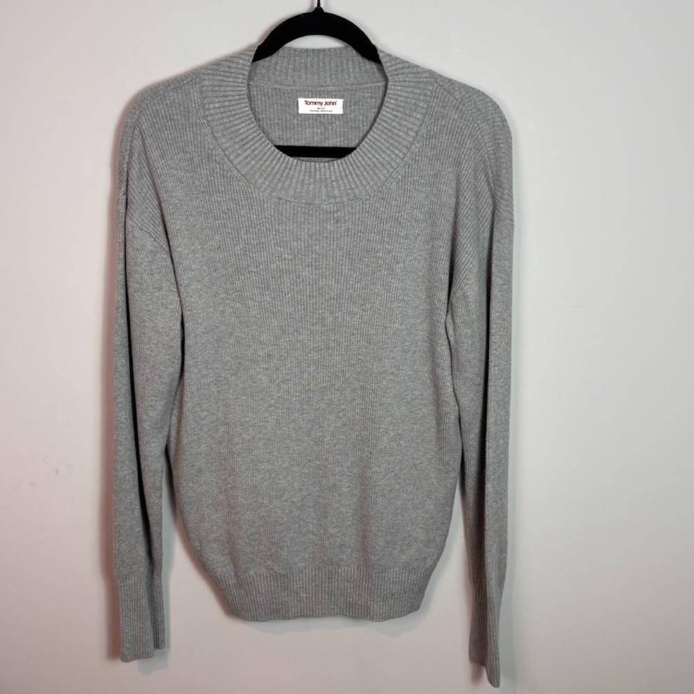 Tommy John Mens Grey Chunky Knit Crew Neck Pullover Cotton Modal Sweater sz MED